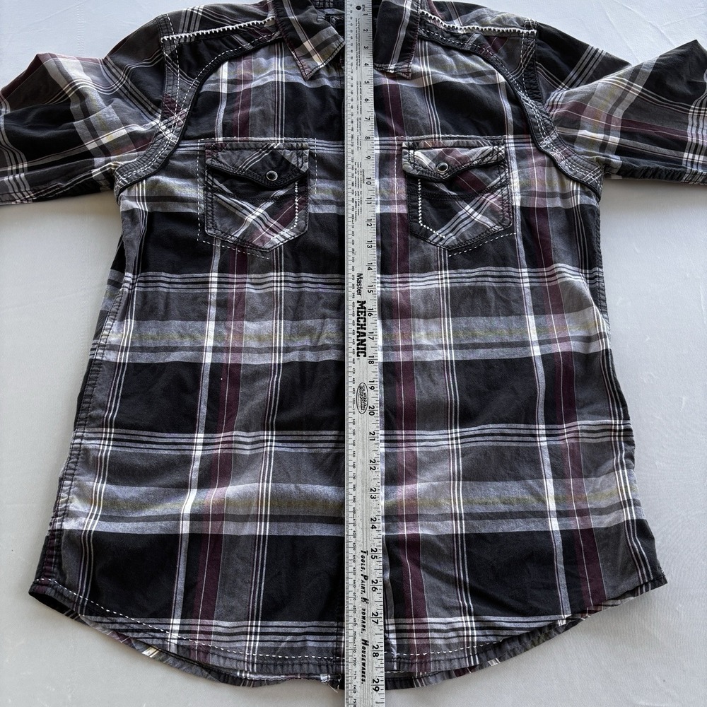 BKE Slim Fit Stretch‎ Plaid Snap Shirt Mens Medium Western Double-Stitched Yoke - Picture 11 of 13